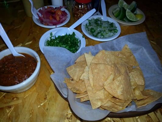 Chips and taco toppings