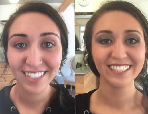 Air-brushed makeup before and after