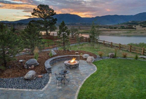 Outdoor paver patio with seating/fire pit