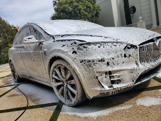 Foam washing this Tesla