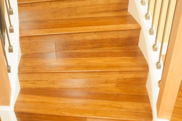 Bamboo Wood floor installation on staircase.