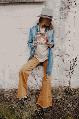 Corduroy Bells, Denim Shirt Dress & Graphic Tee