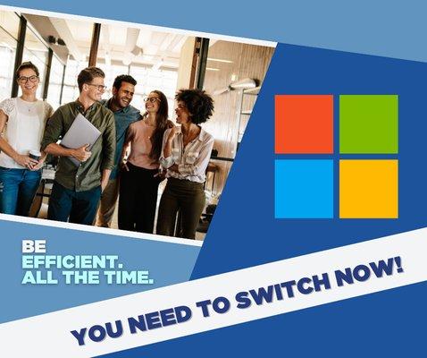 Efficiency is being able to create, collaborate and communicate seamlessly with your team. Switch to Microsoft 365 now!