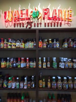 Huge selection of unlimited hot sauces to choose from.