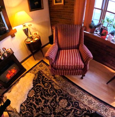 Chair refinished 20 years ago - the cushion is newly restored.