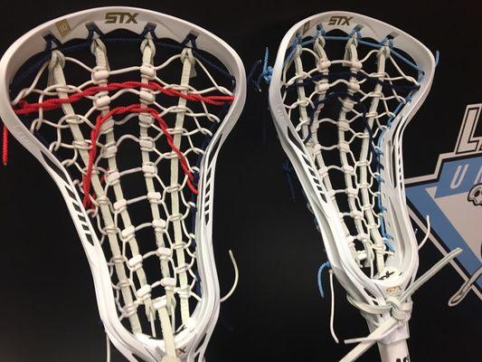 Exclusive supplier of LaxPocket. This STX Crux 600 is custom strung with LaxPocket's rail pocket.