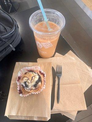 Strawberry Banana Smoothie and Blueberry Muffin