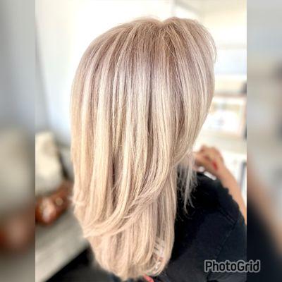 Full blonde from roots to ends