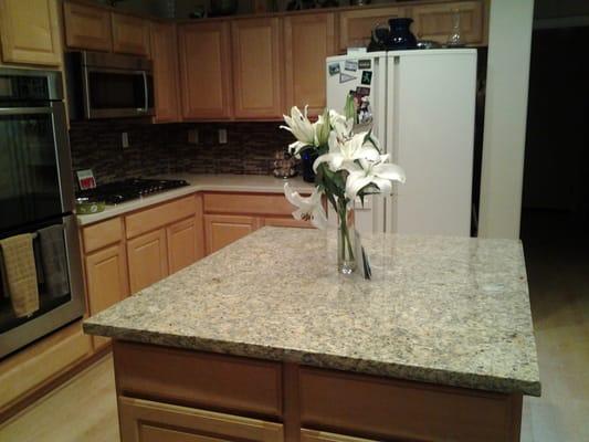 Granite island counter top.