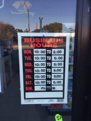 Business hours Oct 2015