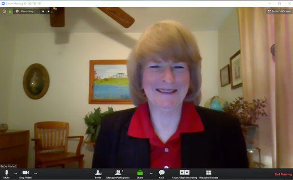 Bebe Kinnett, CEO, conducting a Zoom Training during COVID-19