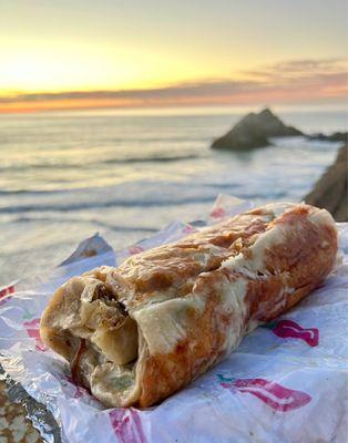 carnitas super burrito with cheesy crust