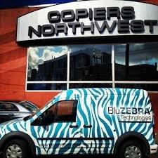 The BluZEBRA Van out front of the Copiers Northwest building in Seattle