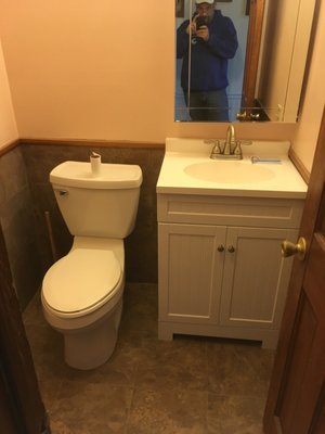 Toilet, vanity and sink