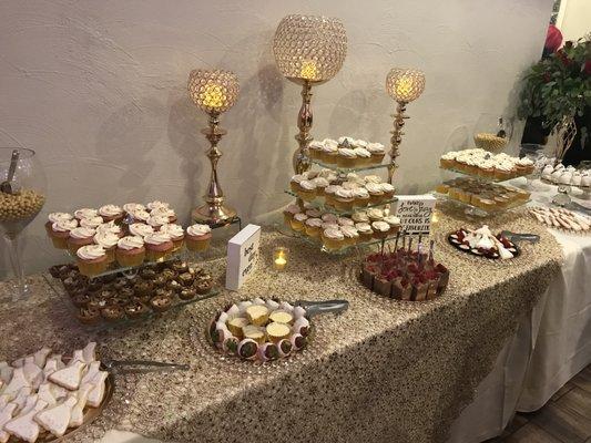 Gold and Burgandy dessert and candy table