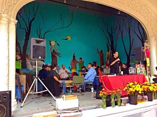 Drum crews playing Native American music.