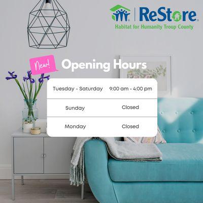 Starting March 5th, 2024, your Lagrange Habitat for Humanity ReStore will have new extended hours!