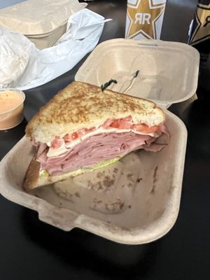 Half of a Your way sandwich with ham.