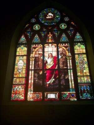 West Window: The Ascension of Christ. This window is original to the 1899 church and has survived 3 hailstorms.