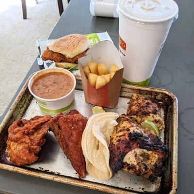 4-piece combo, fried chicken sandwich, and horchata