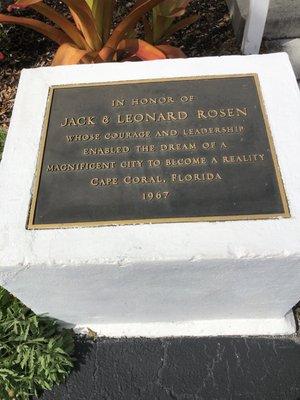 Plaque honoring founder Cape Coral