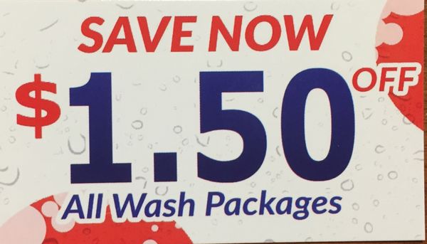 Bring this coupon with you and get $1.50 off on any wash.