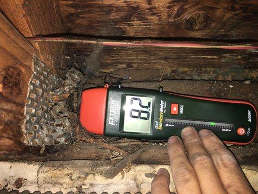 Using Moisture Meter Finding Hidden Water And Moisture Damaged.