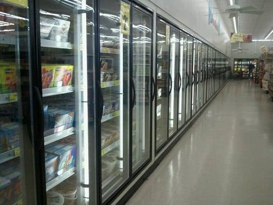 Lots of frozen and refrigerated food