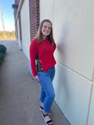 Red tee with animal print sides