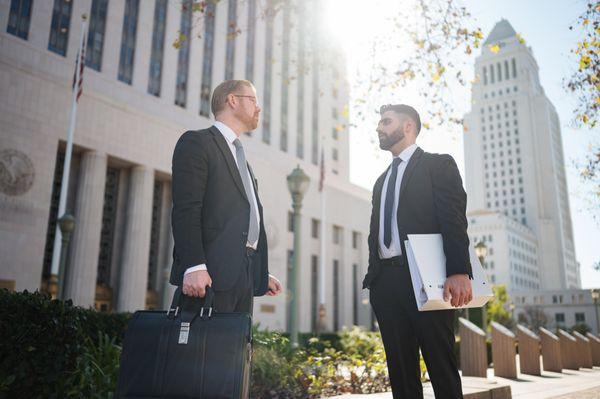 Point Law Group attorneys outside of a courthouse