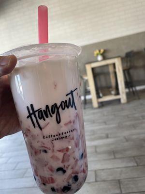 Strawberry latte with boba