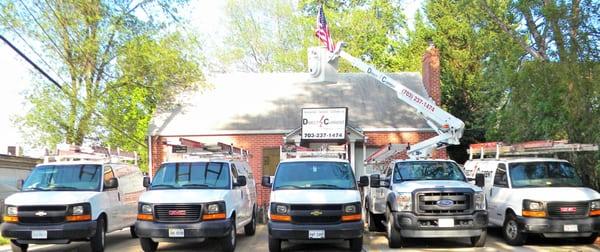 We have a fleet of vans and a bucket truck for residential work and commercial pole light repairs