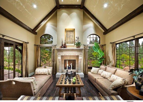 A cozy family room in a custom home built by LakeCrest Builders.