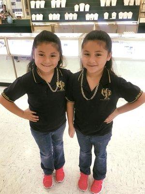 Double trouble with their new necklaces!