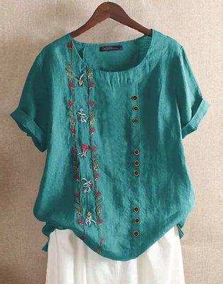 Teal Cotton Floral Embroidery Tunic