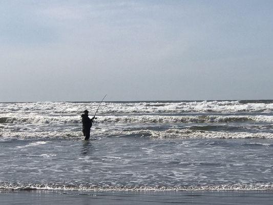 Surf fishing.