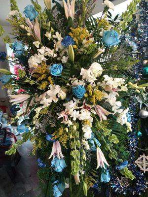 Funeral spray  blue and white and assorted colors