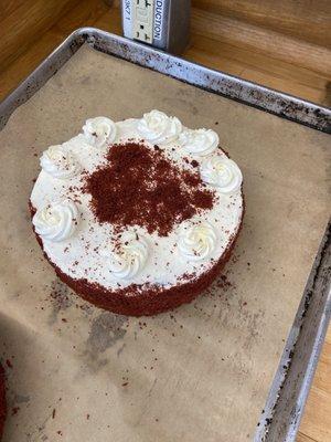 Two layer red velvet cake