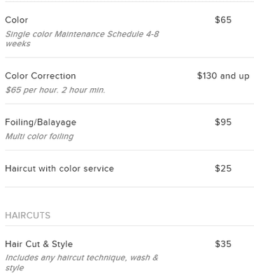 Hair Service Menu