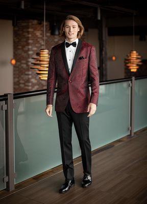 Apple Red Aries Paisley Slim Fit Tuxedo