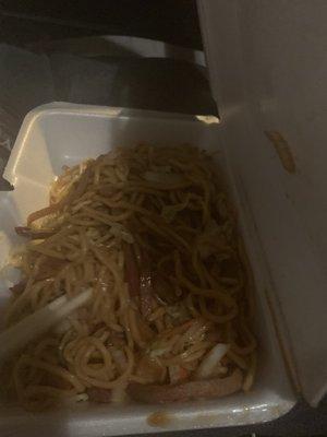 Roasted pork lo mein; too much soy sauce for me