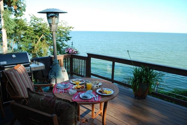 Breakfast on the deck.   View of the Western Basin of Lake Erie