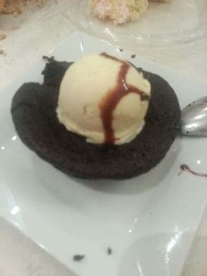 Chocolate cake with ice cream.