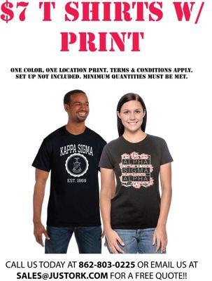 T shirts starting as low as $7 per piece! - back to school special currently running