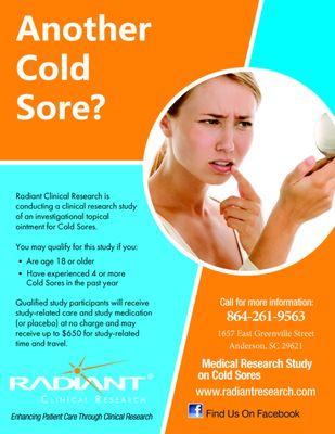 Call us if you suffer from frequent Cold Sores. We have a trial for that!