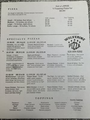 Back of Menu