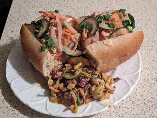 Po Boy fried shrimp sandwich with tasty slaw