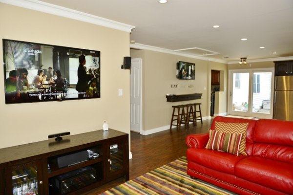 Complete media room renovation.  Two TV's with built-in surround sound.