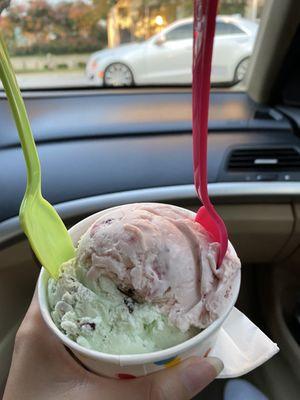 Strawberries and cream with mint chocolate chip