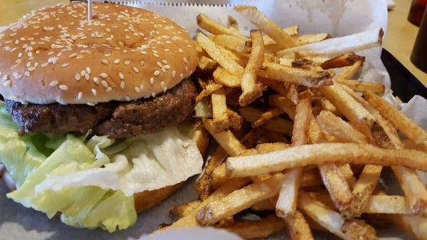 Monday Burger Basket special. Fresh burger and homemade frys and coleslaw